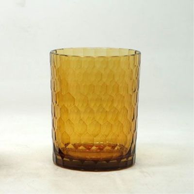 10oz 12oz Hand Carved Amber Glass Candle Jars with Wood Lid