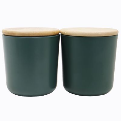 2021 Hot sale 8oz 10oz matte green glass candle jar with bamboo lid and brown gift cartoon box