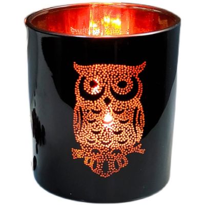 wholesale 8*9cm 10oz black votive candle holders with owl pattern accept custom made logo
