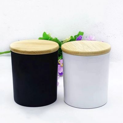 8oz 10oz 16oz Matte black frosted amber glass candle jars with wooden lid empty other candle holders candle container
