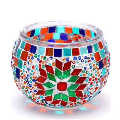 Customized Handmade Multicolored Mosaic Flower Tealight candle Holder for Tea Light Wedding Party Decorative Centerpiece