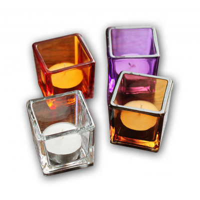Wholesale tealight square clear glass candle jar for wedding