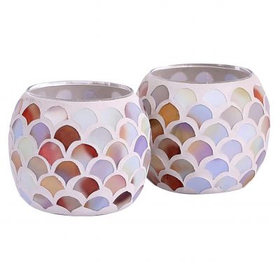 Round Glass Votive Candle Holders, Handmade Mosaic Tealight Candle Holder for Home Decor, Weddings, Parties