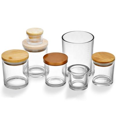 Clear Glass Candle Jar with Wooden Lid Glossy Amber Container Wax Holder for Candle Making Wholesale OEM