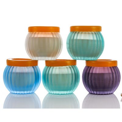 Empty Colorful Pumpkin Frosted Candle Jar with Lids airtight Mini Round Candle Glass Jar with Lid Containers for Candle Making