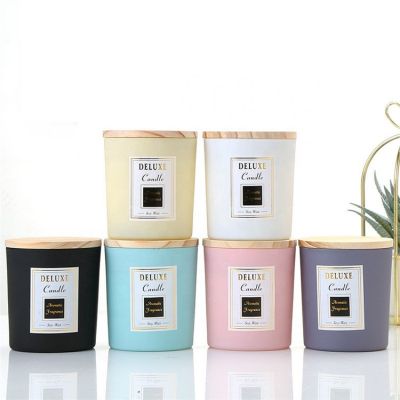 Wholesale luxury colored glass candle jar with wood lid