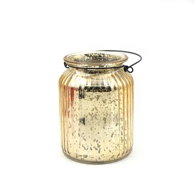 Wholesale high quality electroplating mercury colored glass lantern candle holder with hanging wire