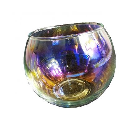 Wholesale Rainbow color electroplated ball shape glass candle holder candle jar