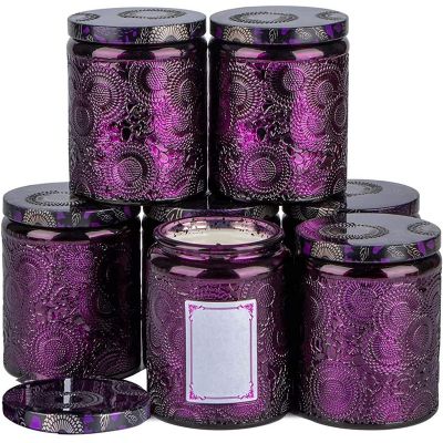 Wholesale silver metal lid candle jar purple red glass candle jar holder