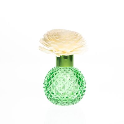 Decorative Flower Vase 220ml Green Coloured Diamond-shaped Ball Shape Air Freshener Glass Diffuser Bottle