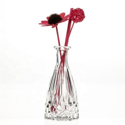 Glass Vase Bottles 130 ml fancy lotus flower bottom glass reed diffuser bottle with red rattan sticks