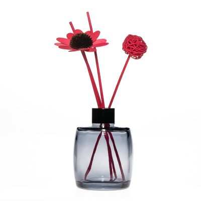 Custom Design 250ml 8.6oz Drum Shaped Gray Empty Reed Diffuser Glass Perfume Oil Bottle Wholesale