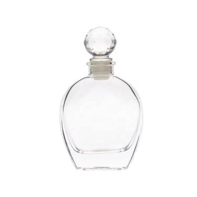 Glass Bottle Factory Wholesale Flat Round Room Fragrance Packaging 100 ml clear glass diffuser bottle with stopper