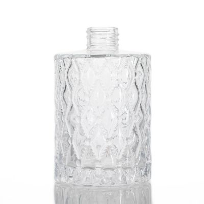 Popular Wholesale aroma Bottle Glass 500ml Empty Round Embossed Pattern Reed Diffuser Bottle