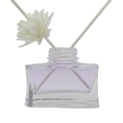 Factory Supply Flat 50 ML Glass Empty Reed Diffuser Bottles Cosmetic Container With Lid