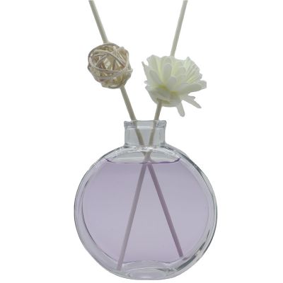 Designer Empty Recycled Premium Simple Flat Round Clear Reed Diffuser Glass Bottle 150 Ml