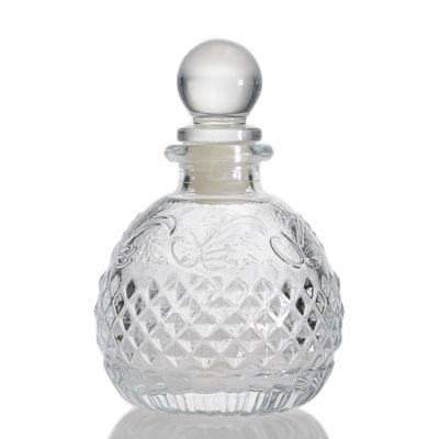 Glass Vase Decorative Empty 60ml Crystal Embossed Aroma Diffuser Glass Bottle For Home Decor