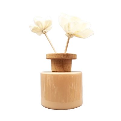 50ml 100ml 200ml Aromatherapy Scented Oil Reed Diffuser bottle empty round Fragrance Diffuser bottle with wooden lids and flower