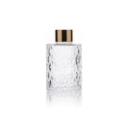 140ml carving empty reed diffuser glass bottle round crystal aroma bottle with Plastic custom color cover