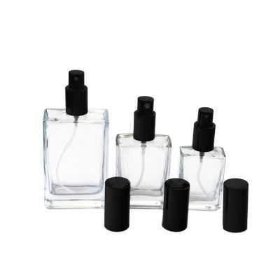 Refill 30ml 50ml 100ml flat square glass perfume bottle, perfume empty glass bottle, perfume bottle with spray bottle