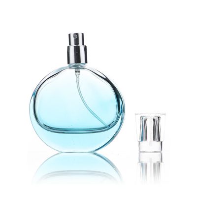 Manufacturers Whole Coating Blue 50ml Crystal Round Shape Empty Luxury Perfume Glass Bottle