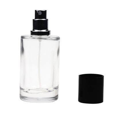 Luxury Round Clear Perfume Bottles Empty 50ml Perfume Glass Bottle With Black Cap In Stock