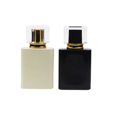 Square 50ml Bright White Portable Glass Perfume Empty Bottle Refillable Atomizer With Cap
