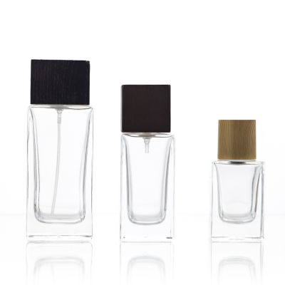 Luxury 30ml 50ml 100ml unique super flint rectangular square perfume bottle glass with wooden cap