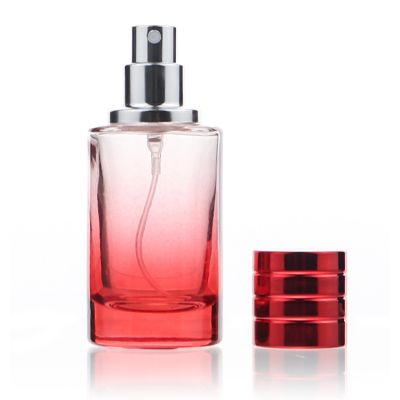 Luxury Red Perfume Bottle 30ml Glass Spray Gradient Color Empty Cylindrical Perfume Bottles With Plastic Lid