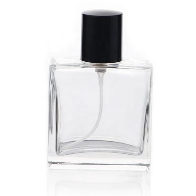 China Clear Glass Cosmetic Empty 50ml Square Perfume Bottle With Spray Caps