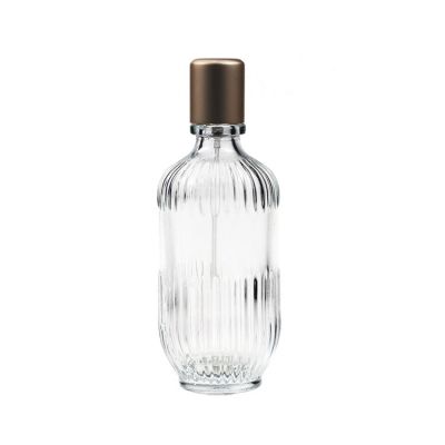 Custom 100ml Boston Clear Vertical Texture Perfume Glass Bottle With Brown Coffee Lids
