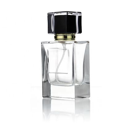 Arabian Decorative Women Men Square Glass Perfume Bottles 50ml With Black Gold Caps