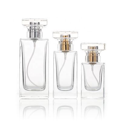 China Manufacture Wholesale Transparent Glass Spray Square Perfume Glass Bottle 30ml 50ml 100ml