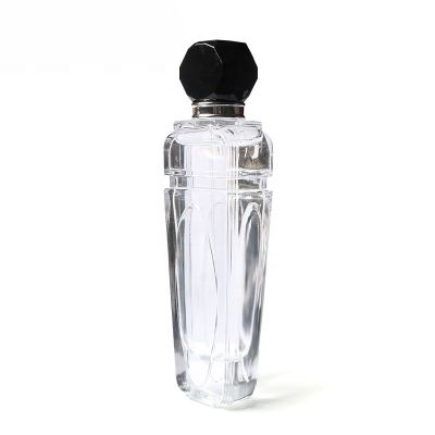 2021 New Arrival 100Ml Custom Shape Empty And Transparent Spray Perfume Glass Bottle With Black Cap