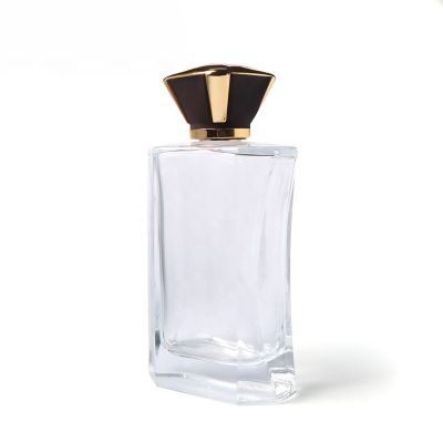 High Quality 10Cl 100 Ml Luxury Empty Custom Shape Clear Glass Spray Perfume Bottle With Golden Cap