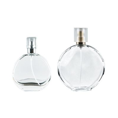 Wholesale Custom Empty Round Clear Fragrance Glass Perfume Bottle 50ml 100ml perfume atomizer bottle with lid