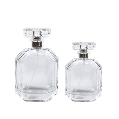 Wholesale 50ml 100ml Custom Transparent Square bottle glass empty perfume spray bottles with lid