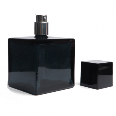 New men's glass perfume bottle refillable spray bottle customized black translucent square 30ml container