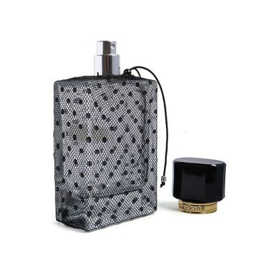 Hot 100ml black spray perfume bottle square silk screen packaging glass bottle with sliver pump