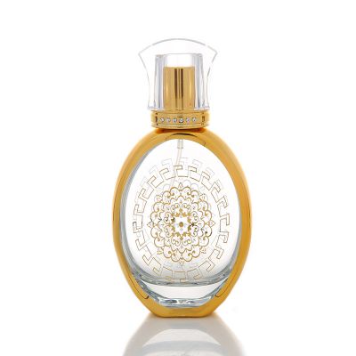 50ml luxury flat bronzing clear glass perfume empty bottle spray pump empty sample cosmetic packaging
