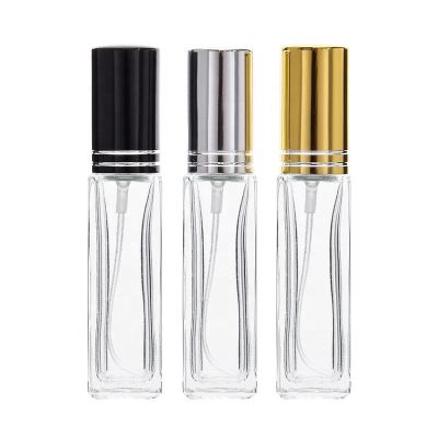 Hot sale 4 ml 8 ml Luxury Clear Tall Square Empty Glass Perfume Bottle with Gold Pump Caps