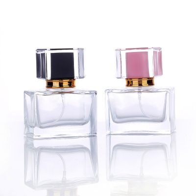 30ml square transparent perfume spray bottle luxury glass bottle with silver colored cap