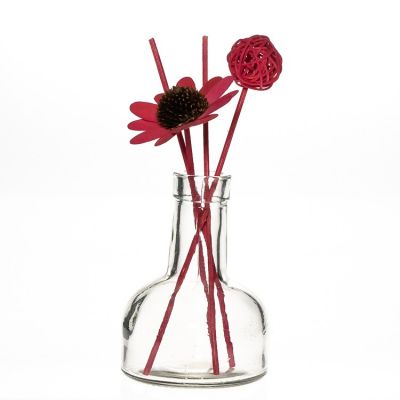 Factory Sale OEM Long Neck Round Diffuser Bottle 200ml Glass Vase With Artificial Flower