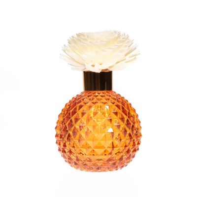 Wholesale In Stock Orange Colored Empty Flower Diffuser Glass Bottle 200ml With Screw Cap