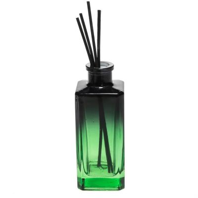 Good quality 130ml Empty Flat Square Green Colored Reed Diffuser Glass Bottle With Rattan Sticks