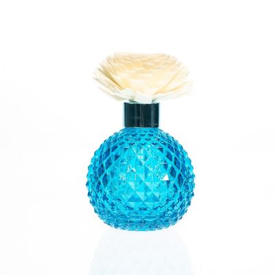 Fast Delivery OEM Embossed Empty 200ml Round Diffuser Bottles Blue Perfume Glass Bottle