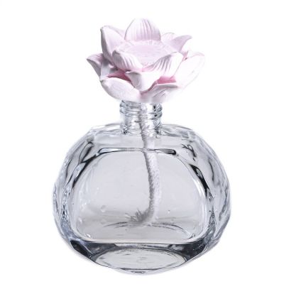 Hot Sale Cheap Clear 100ml Flat Round Flower Reed Diffuser Bottle For Air Freshener