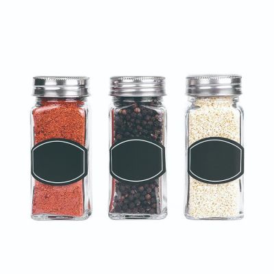 Custom Square Empty Salt and Pepper Storage Container 120ml 4oz Spice Seasoning Set Glass Bottle with Metal Lid