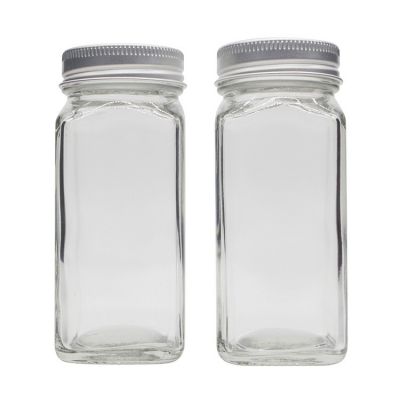 Square Glass Spice Bottles 3oz 4oz Spice Glass Jar with Silver Metal Lids Shaker Tops