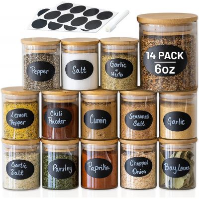 14 pc Glass Jars with Bamboo Lids (6oz)